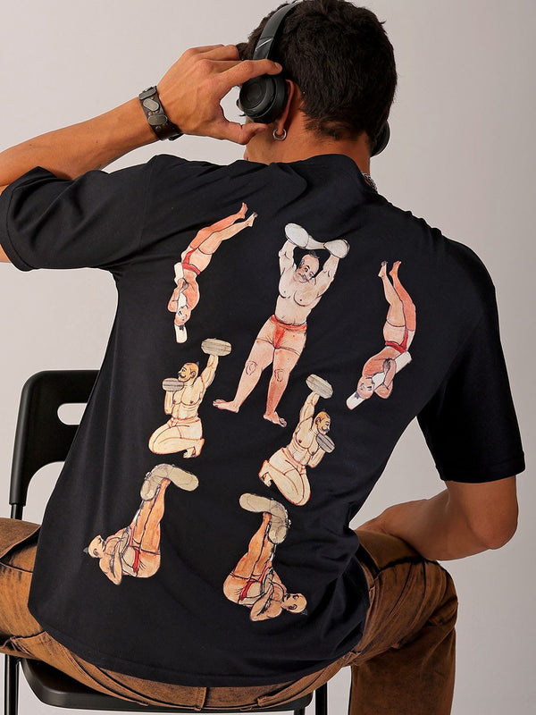 The Indian Garage Co Men Back Printed Boxy Oversized Round Neck Pure Cotton T-shirt