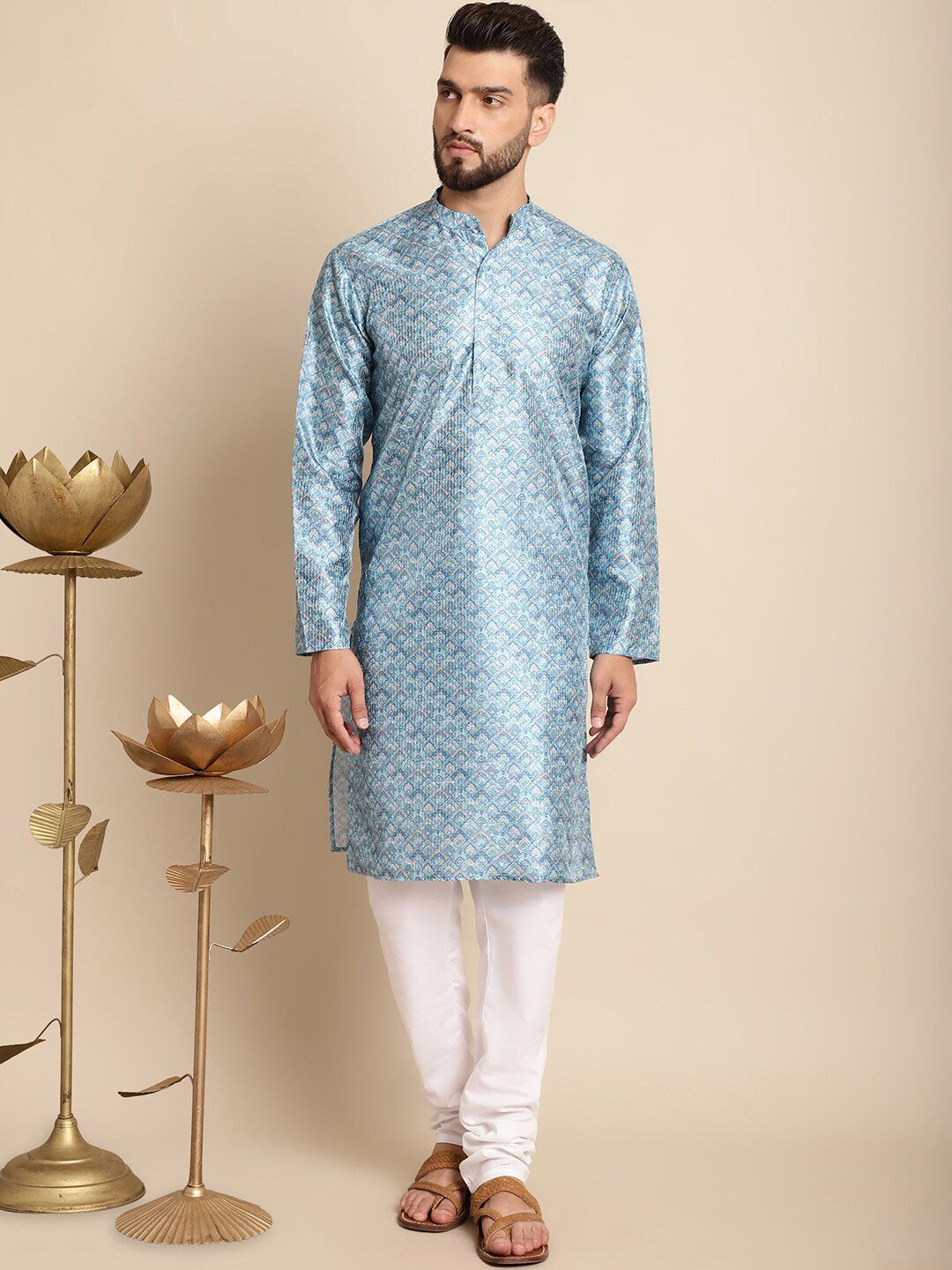 Anouk Ethnic Motifs Woven Design Jacquard Silk Kurta with Churidar