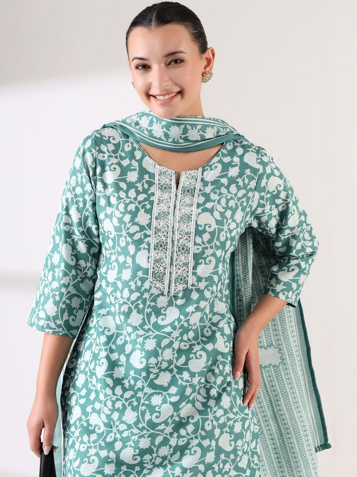 Mamicha Women Floral Printed Regular Thread Work Kurta with Trousers & With Dupatta