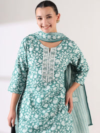 Mamicha Women Floral Printed Regular Thread Work Kurta with Trousers & With Dupatta