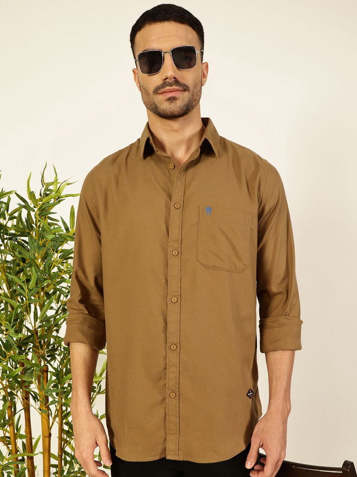 Thomas Scott Men Premium Spread Collar Solid Pure Cotton Slim Fit Casual Shirt