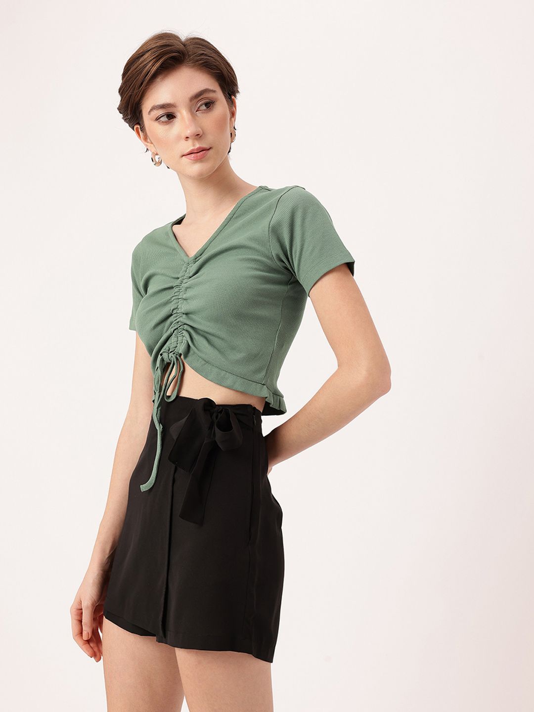 DressBerry Ruched Revival Knitted Fitted Crop Top