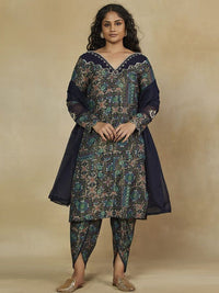 Mamicha Women Ethnic Motifs Printed Regular Thread Work Kurta with Dhoti Pants & With Dupatta