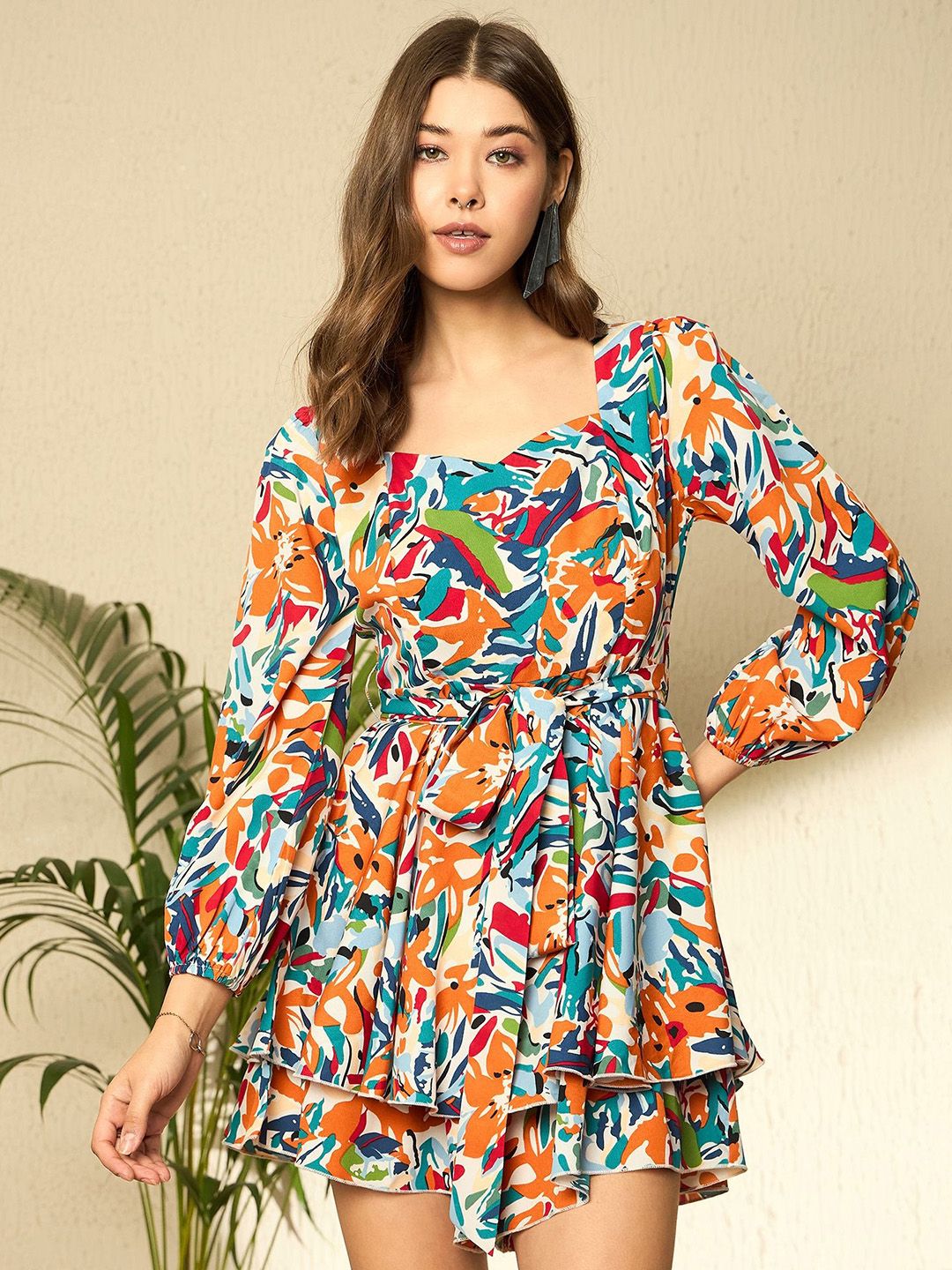 Berrylush Women Printed Sweetheart Neck Playsuit