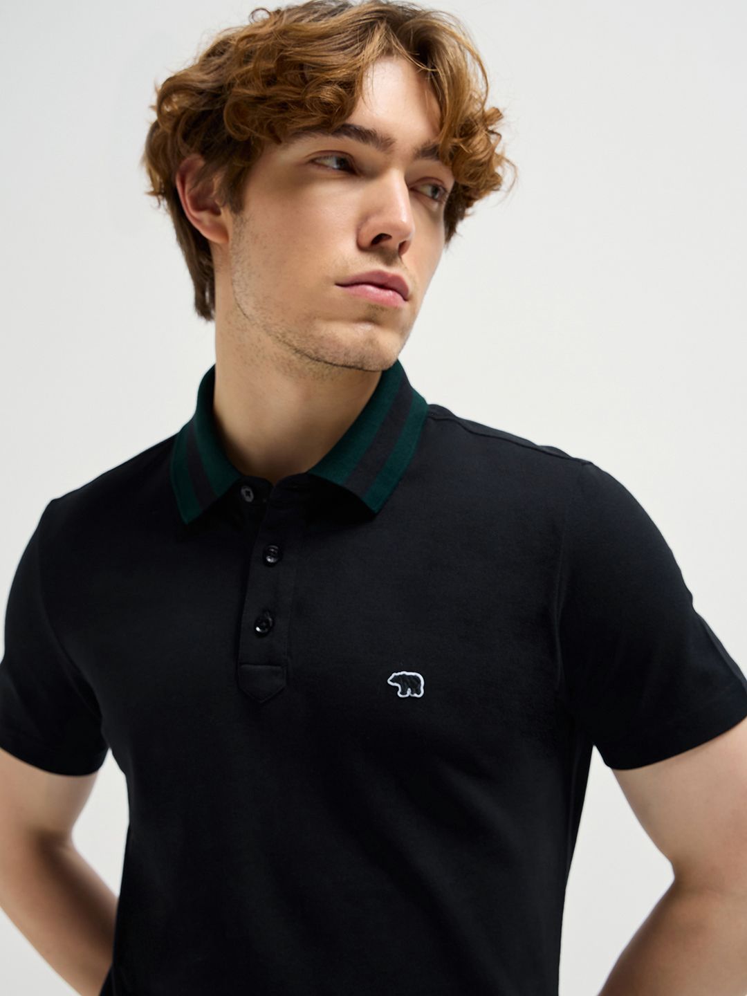 THE BEAR HOUSE Men Solid Polo Collar Pure Cotton T-shirt