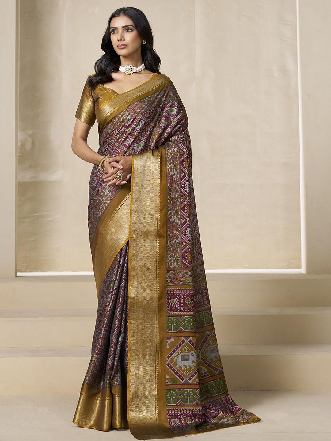 Kalini Motif Etnik Zari Silk Blend Patola Saree