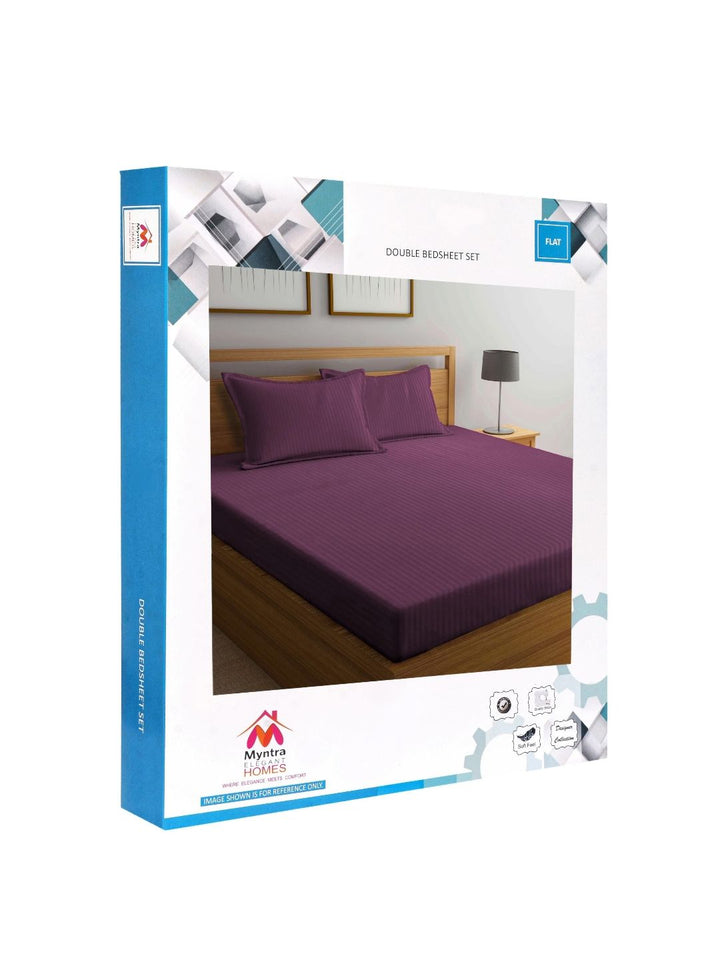 Myntra Elegant Homes Magenta Striped Polycotton 300 TC King Fine Bedsheet dengan 2 Sarung Bantal-98 x 87 inci