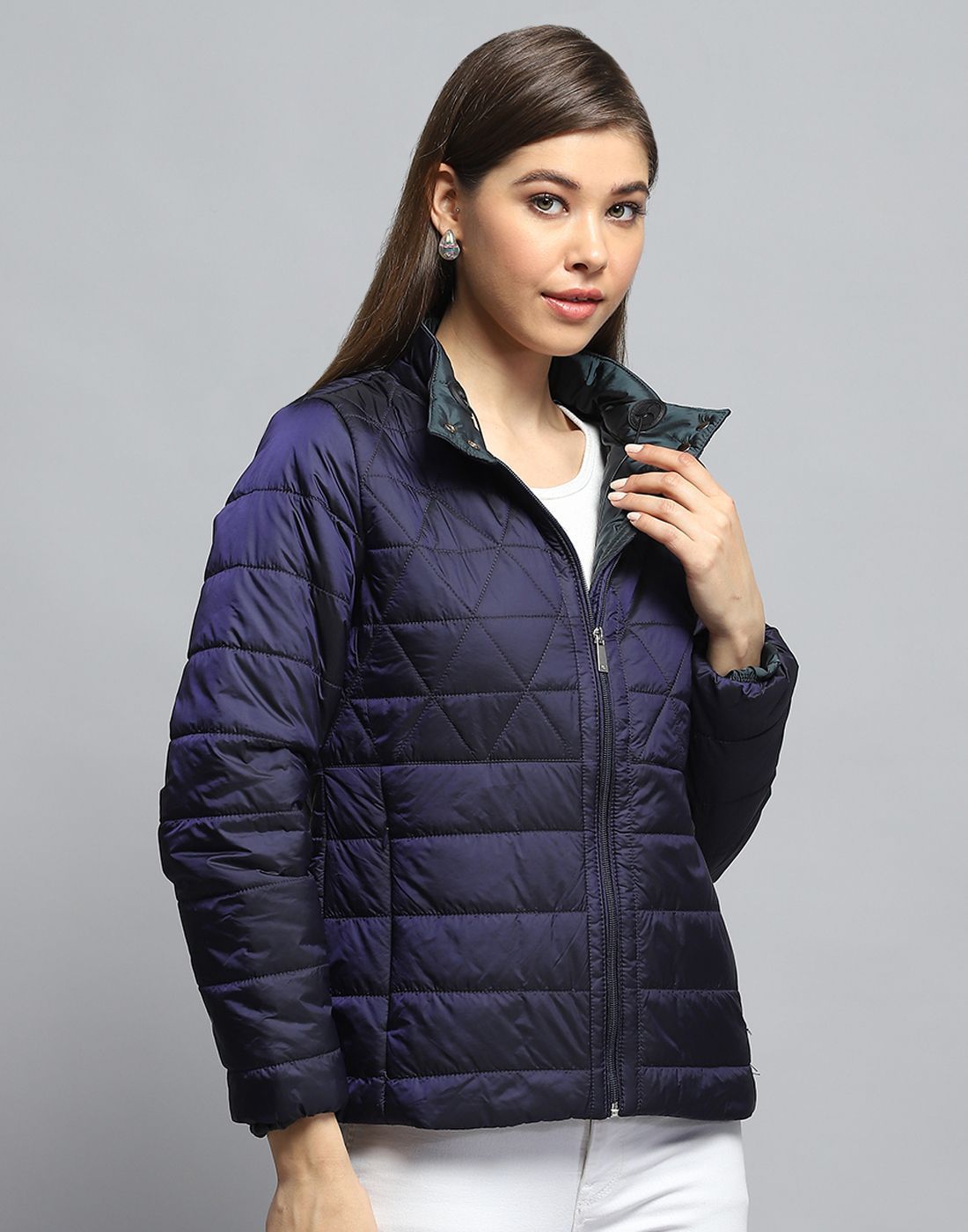 Monte Carlo Women Spread Collar Solid Casual Lightweight Puffer Jacket