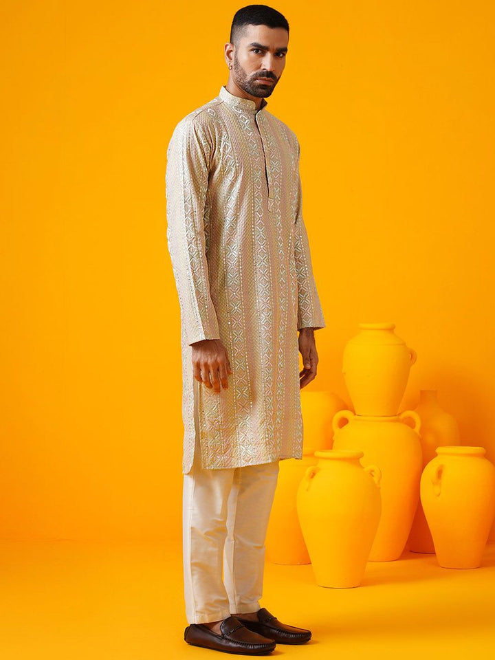 SOJANYA LUXE Ethnic Motifs Embroidered Sequinned Mandarin Collar Straight Kurta