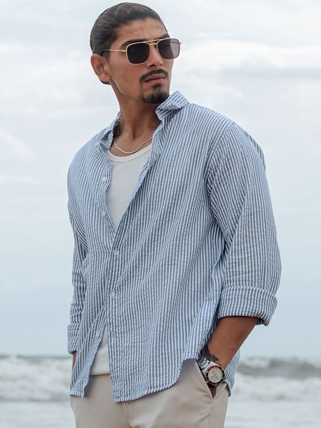 Powerlook Men Opaque Striped Casual Shirt