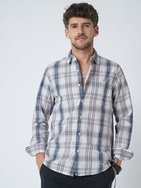 VASTRADO Men Classic Slim Fit Checked Cutaway Collar Cotton Casual Shirt