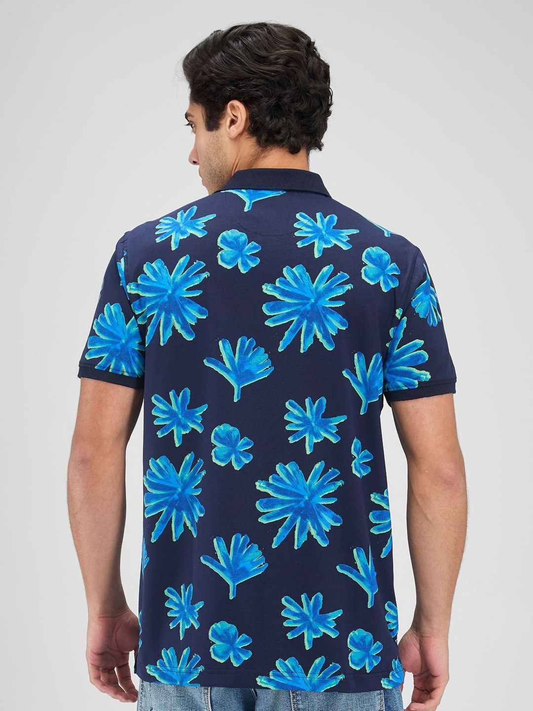 SPYKAR Men Floral Printed Polo Collar Tropical Pockets Slim Fit T-shirt