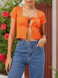 Dressberry Tangerine Flair Dobby Front Tie-Up Top