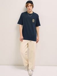 THE BEAR HOUSE Men Oversized Fit Back Printed Pure Cotton T-shirt