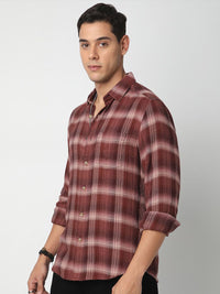 VASTRADO Men Classic Spread Collar Checked Cotton Slim Fit Casual Shirt
