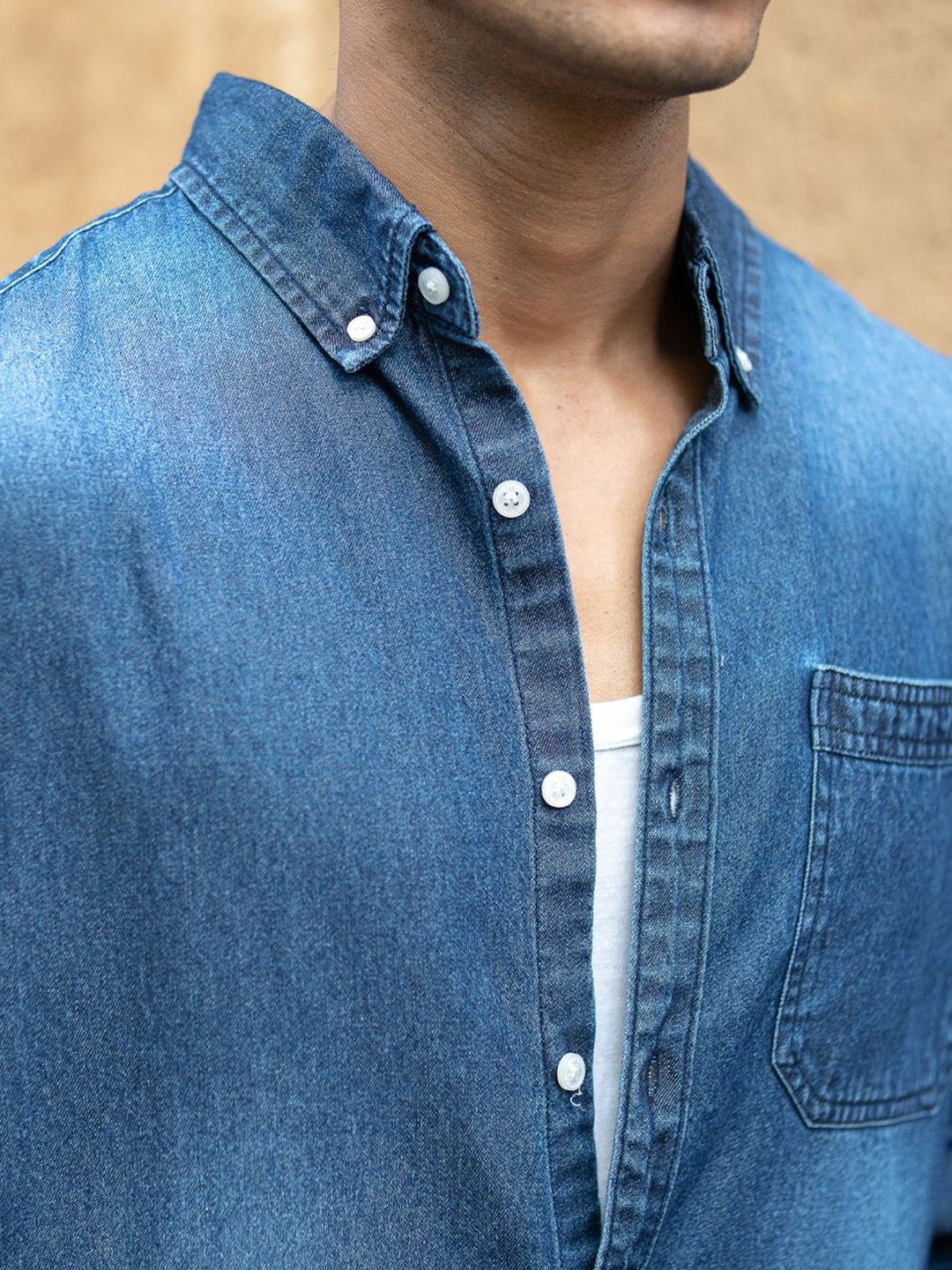 Powerlook Spread Collar Long Sleeves Denim Shirt