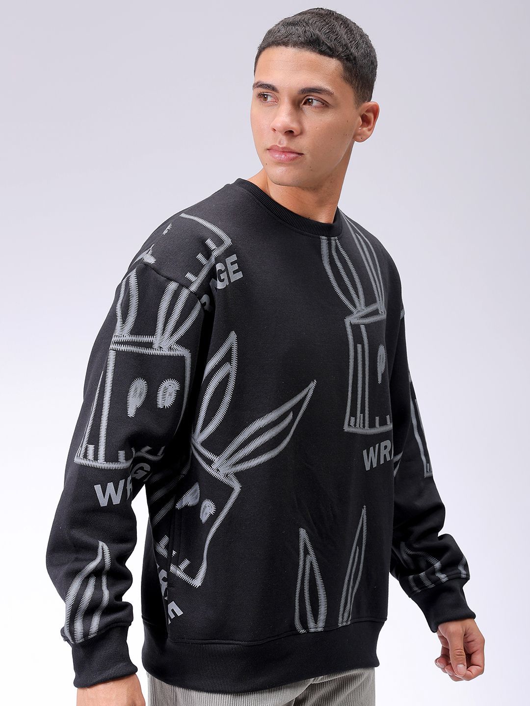 The Indian Garage Co Mens Black Oversized Abstract Overhead-Crewneck Sweatshirts
