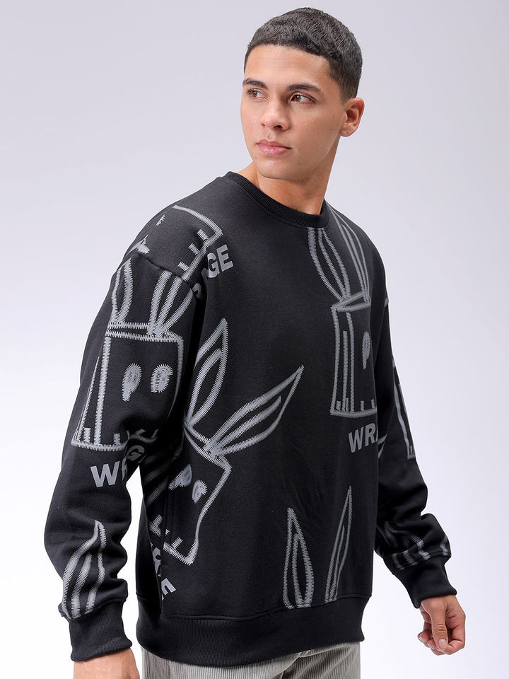 Garage India Co Mens Black Overhead Overhead-Crewneck Sweatshirts