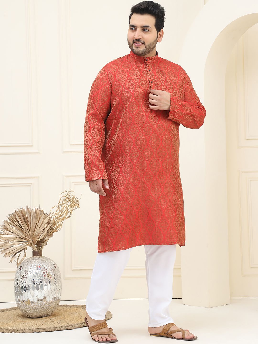 SOJANYA PLUS Plus Size Tenunan Rekaan Kurta Lurus dengan Piyama