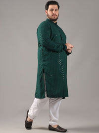 SOJANYA PLUS Plus Size Lelaki Motif Etnik Sulam Kurta Kapas Tulen Bersama Piyama