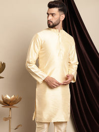 Anouk Band Collar Dupion Silk Straight Silk Cotton Kurta Biasa