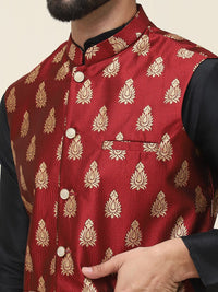 SOJANYA Mandarin Collar Silk Cotton Straight Kurta with Churidar & Nehru jacket