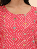 Mamicha Women Bandhani Printed Regular Sequinned Pure Cotton Kurta with Trousers & With Dupatta
