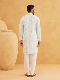 SOJANYA Geometric Embroidered Sequinned Mandarin Collar Pure Cotton Kurta With Churidar
