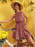 QUIERO Women Geometric Printed Round Neck Georgette A-Line Mini Dress
