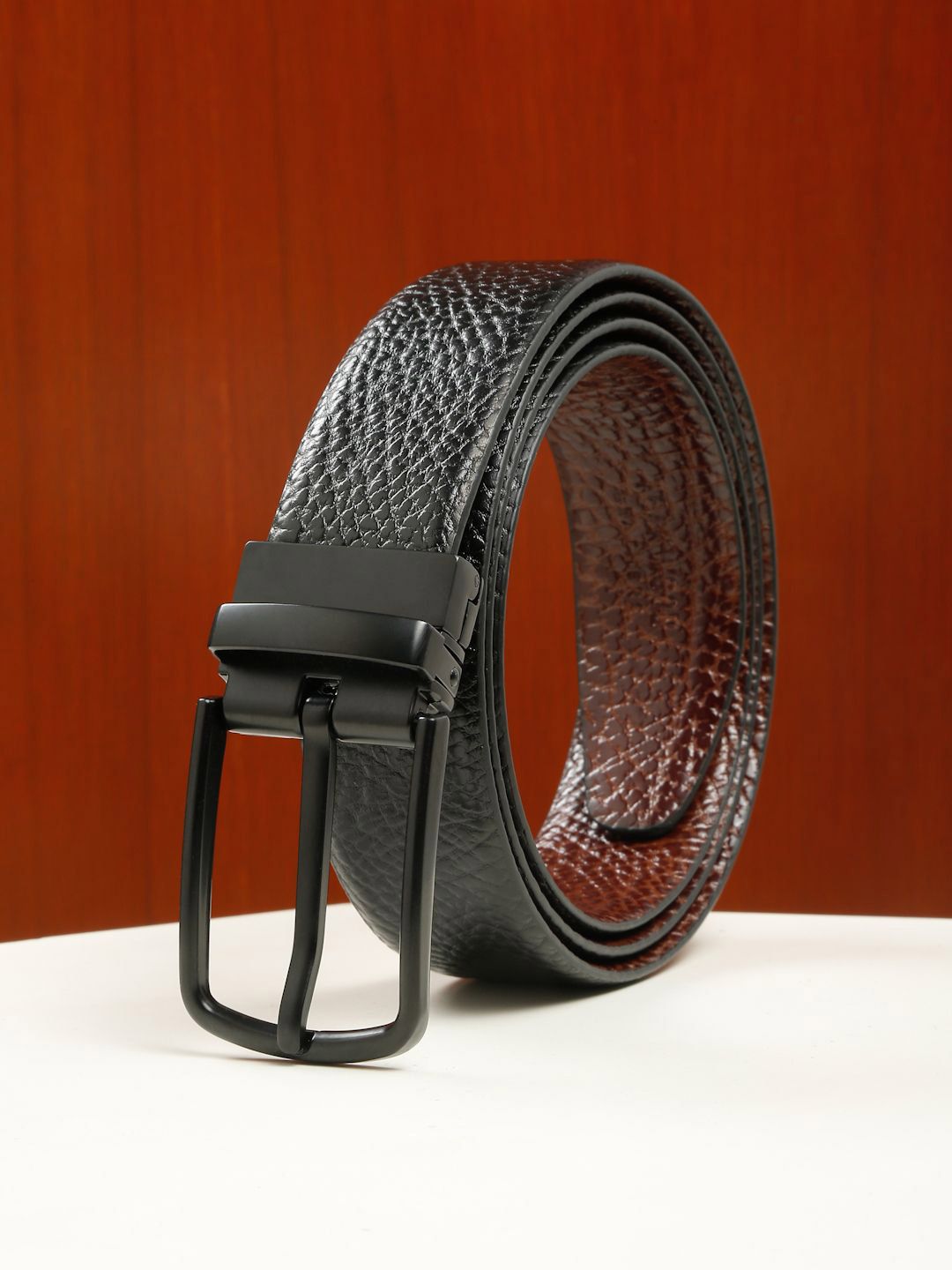 Teakwood Leathers Men Textured Leather Reversible Formal Belt