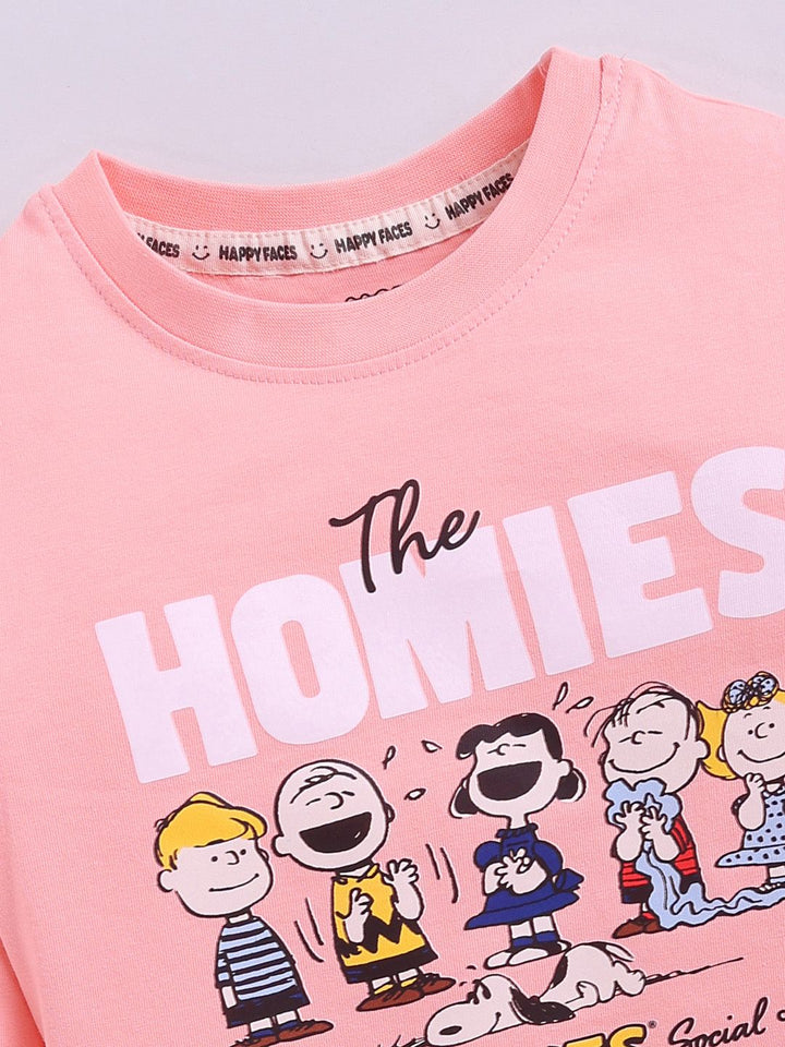 Happy Faces Kids Girls Peanut Printed Pure Cotton T-Shirt