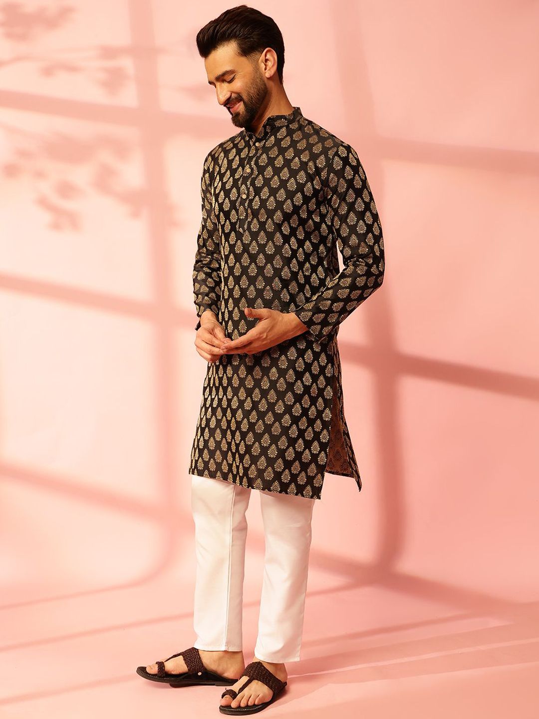 Anouk Ethnic Motifs Woven Design Jacquard Silk Straight Kurta