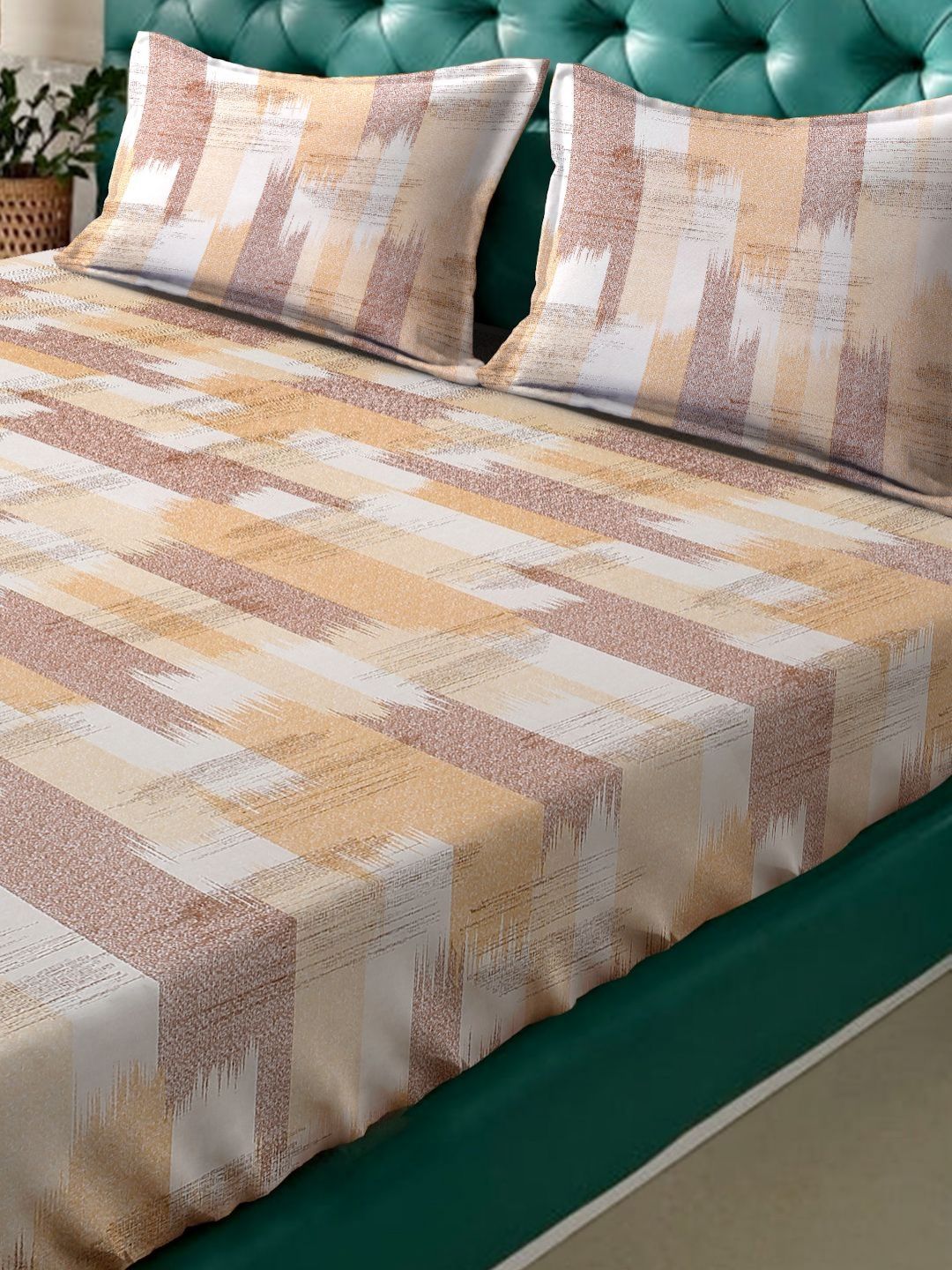 Myntra Elegant Homes Mustard Printed Cotton 400TC Set Cadar King 2.5m x 2.25m