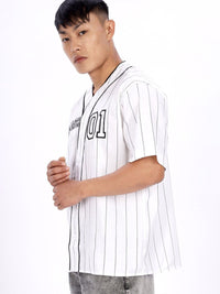 Eszett Baseball Striped Cuban Collar Cotton Shirt