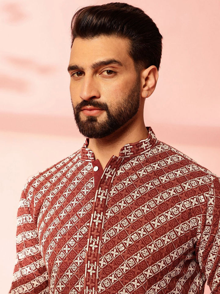 Anouk Men Embroidered Regular Sequinned Pure Cotton Kurta with Pyjamas