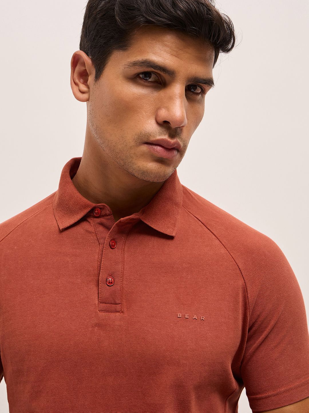 THE BEAR HOUSE Men Solid Polo Collar Pure Cotton T-shirt