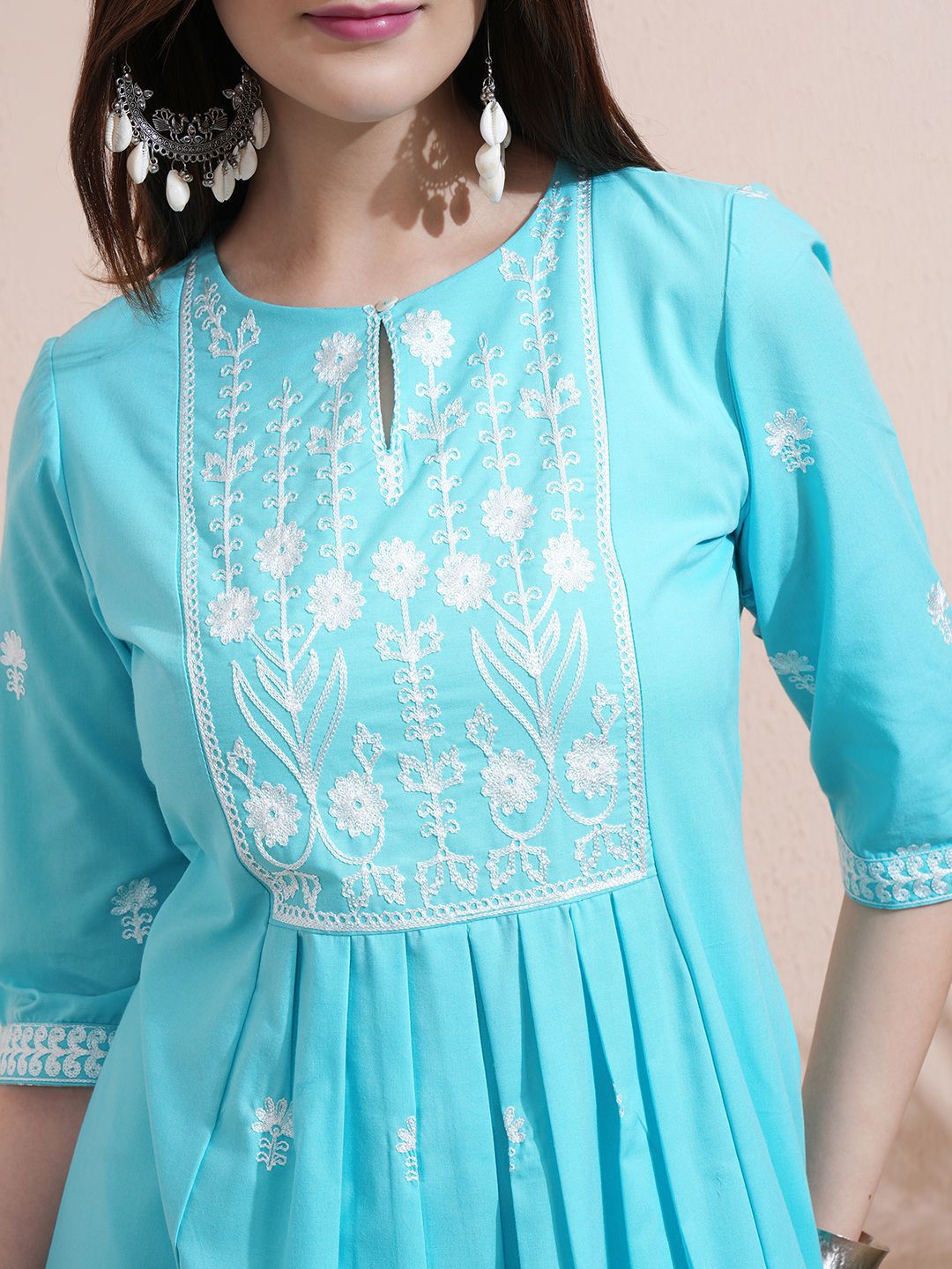Vishudh Floral Embroidered Cotton A Line Kurta