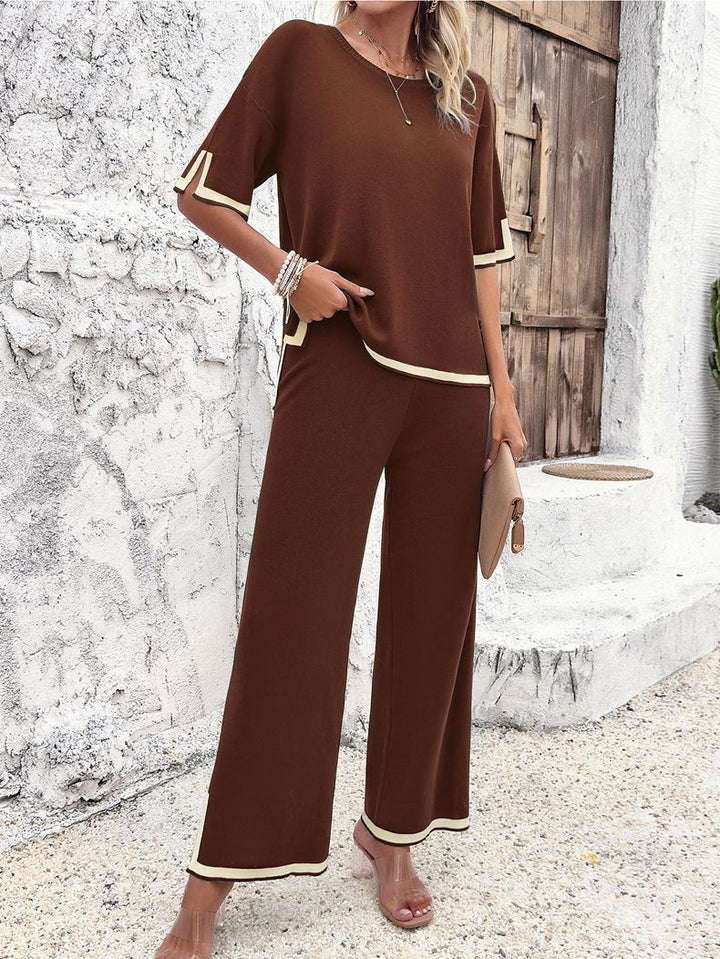 all about you Brown & White Round Neck Top & Trouser Co-Ords