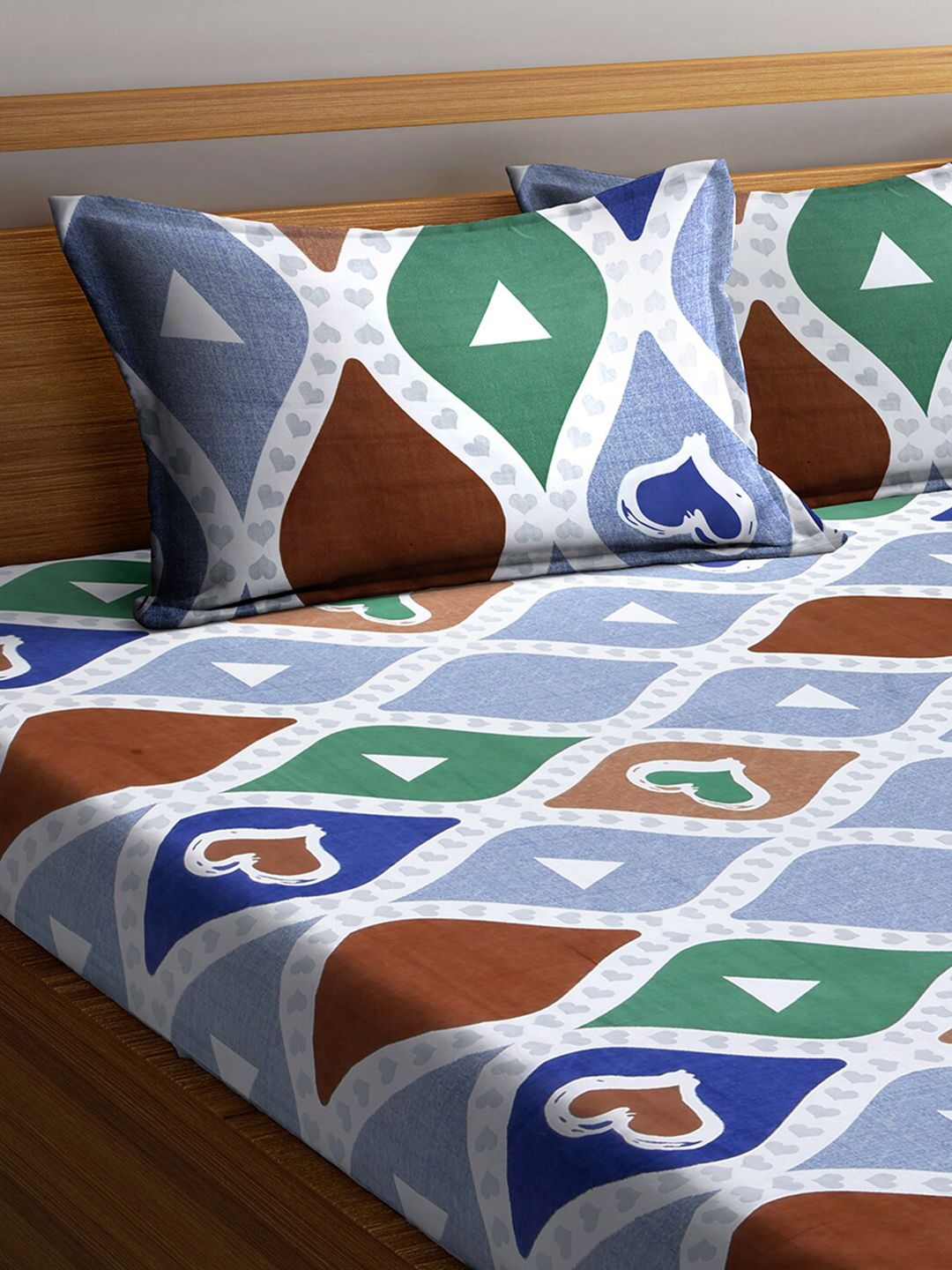 Karnival KLOTTHE Berbilang Warna Kapas Geometrik 300 TC Cadar Tempat Tidur King Halus dengan 2 Sarung Bantal-98 x 87 inci