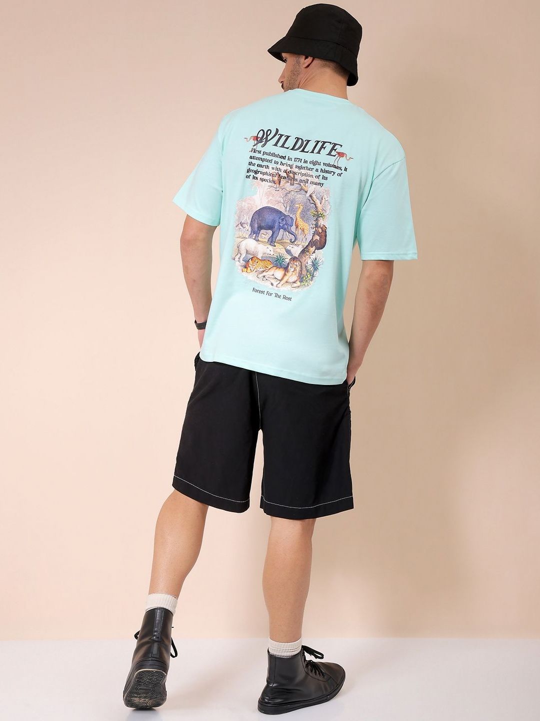The Indian Garage Co Men Pure Cotton Graphic Printed Round Neck Cotton Oversized T-shirt