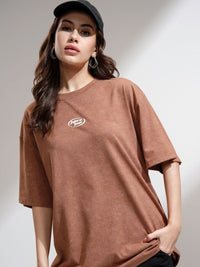 Street By Tokyo Talkies Women Solid Round Neck Oversized T-shirt
