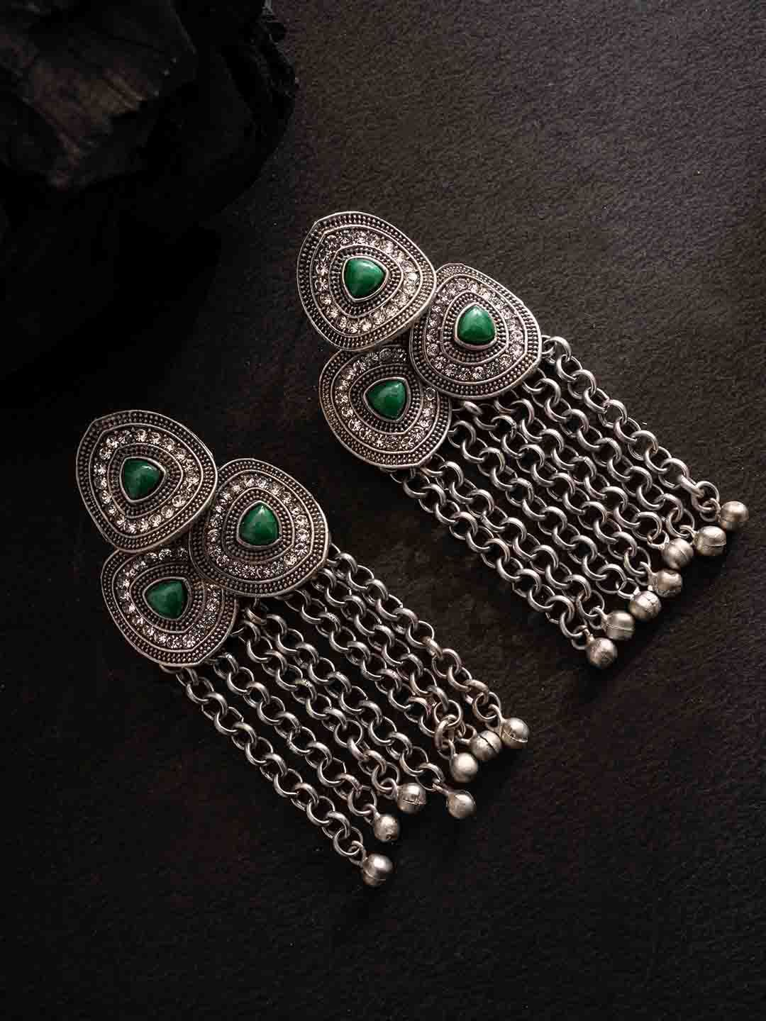 Batu-batu bersalut perak PANASH yang disemat dan manik anting-anting jatuh teroksida bentuk kontemporari