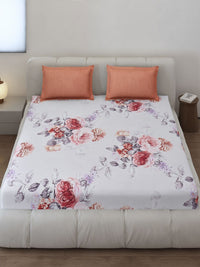 Monte Carlo Stanley White & Pink Floral Printed 144TC King Bedsheet Set 1.85 m x 1.95 m