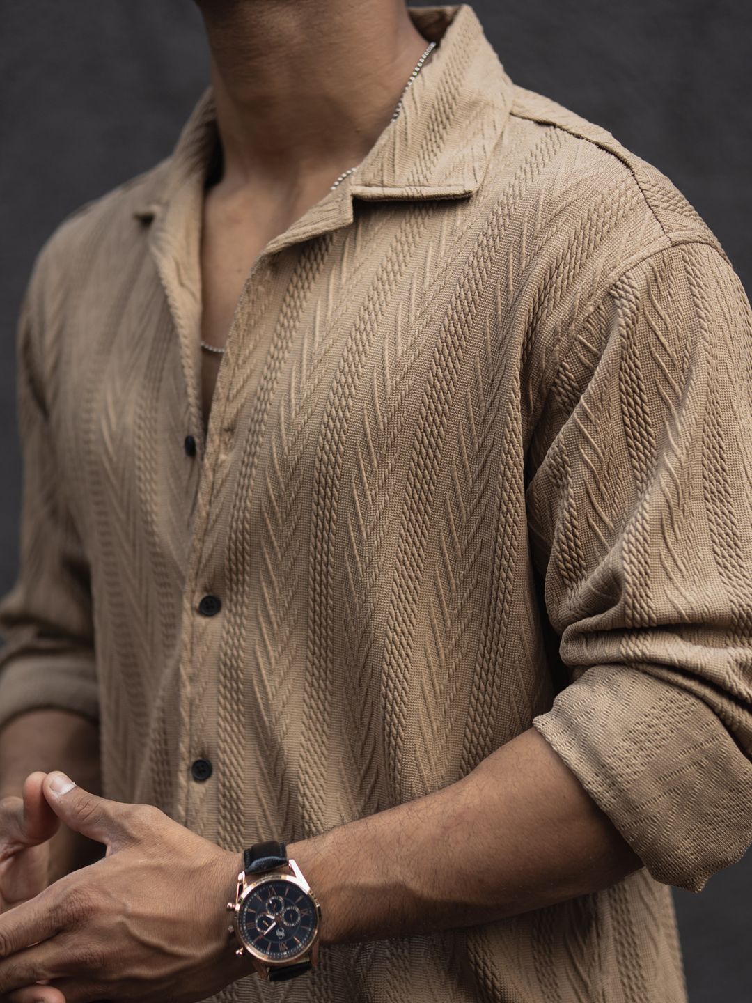 Powerlook Men Cuban Collar Textured Relaxed Fit Casual Shirt
