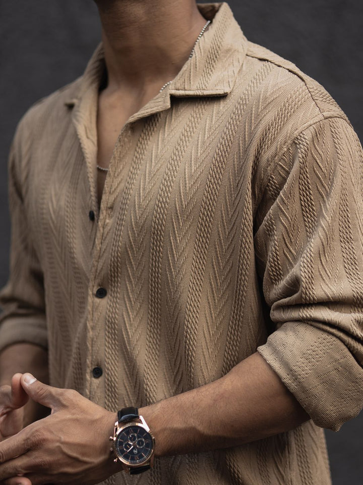 Powerlook Men Cuban Collar Textured Relaxed Fit Casual Shirt