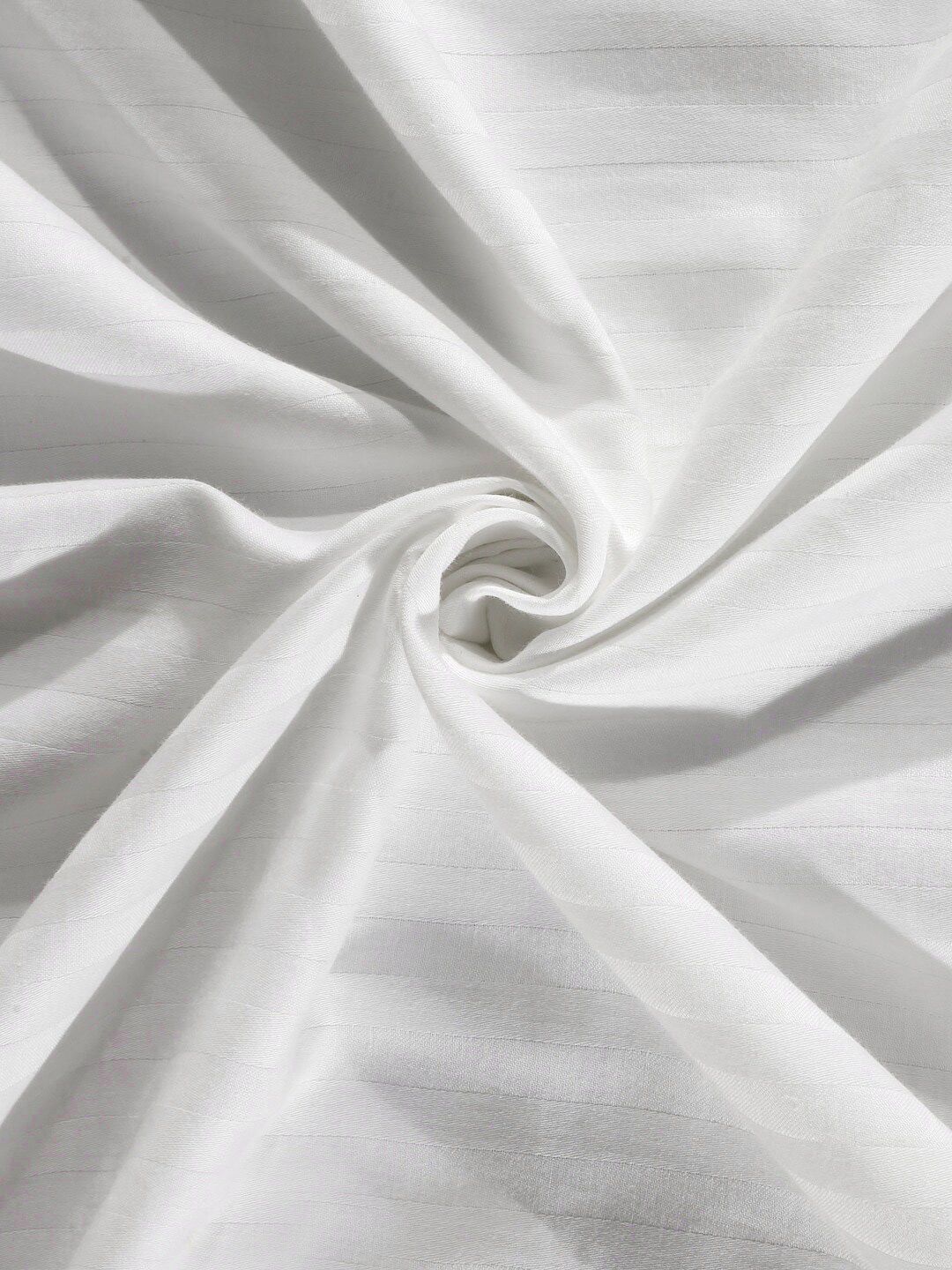 KLOTTHE White Striped 300 TC Double King Fitted Bedsheet With 2 Pillow Covers