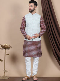Anouk Purple Ethnic Motifs Woven Design Mandarin Collar Straight Kurta & Nehru Jacket