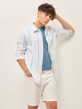 THE BEAR HOUSE Men Spread Collar Vertical Striped Cotton Slim Fit Casual Shirt