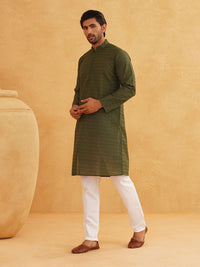 SOJANYA Kolar Mandarin Sulam Geometrik Pure Cotton Kurta Lurus