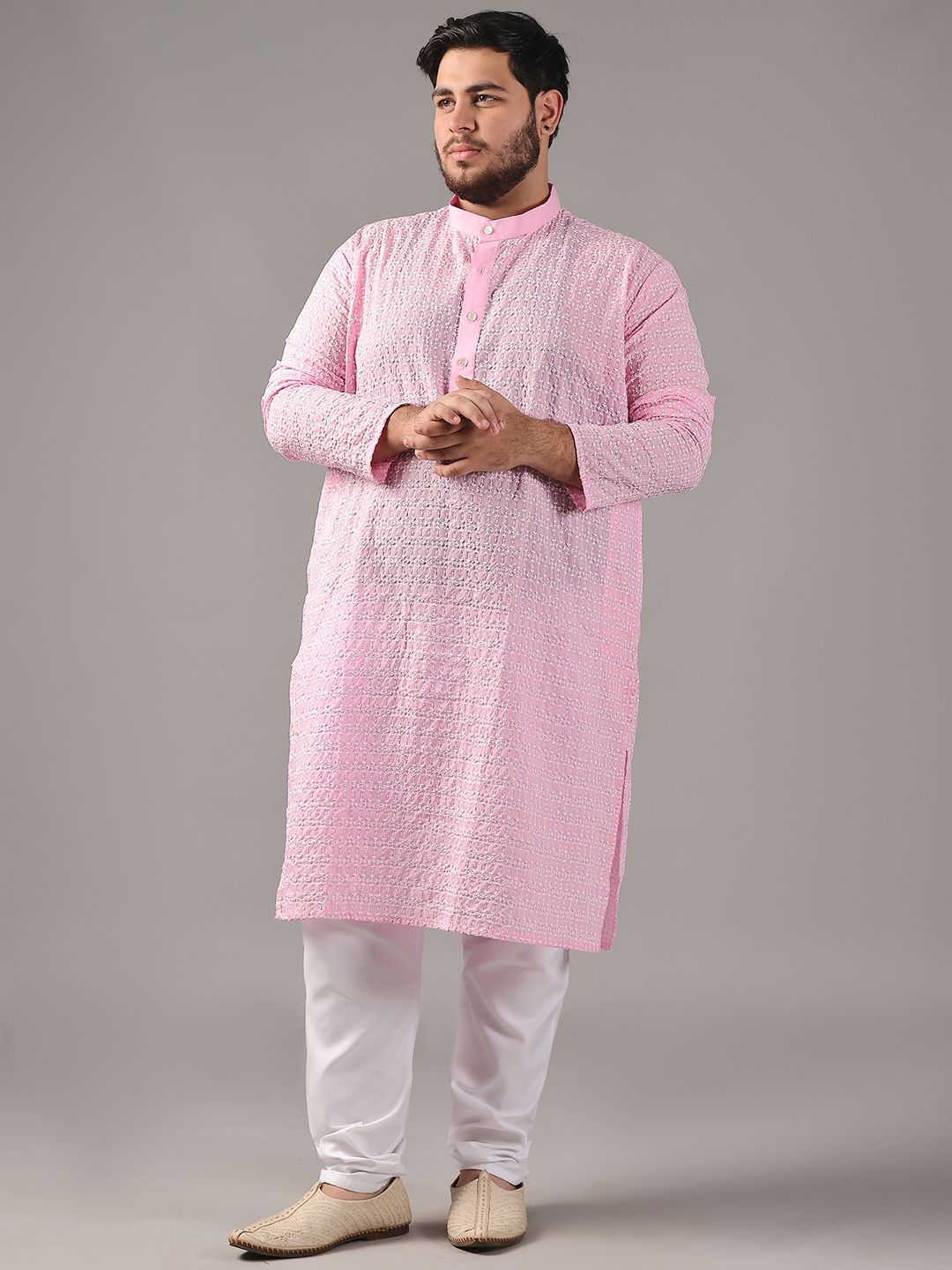 SOJANYA PLUS Plus Size Men Ethnic Motifs Embroidered Pure Cotton Kurta With Pyjamas